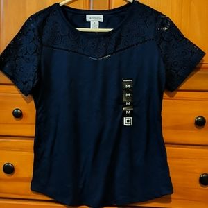 Liz Claiborne navy blue lace yoke tee